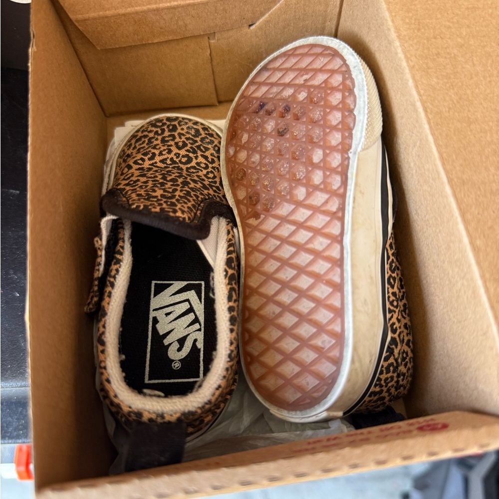 Vans Kids Leopard-Print Slip-On Sneakers in Brown and Black